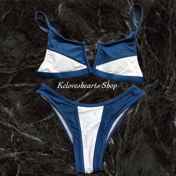 Blue Colorblock Cup Bikini Set - Picture 2 of 6